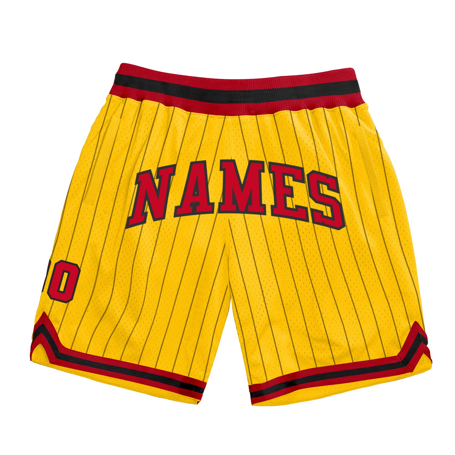 Custom Name Number Basketball Shorts Personalized Gold Black Pinstripe Red-Black Authentic Design Personalized Gold Black