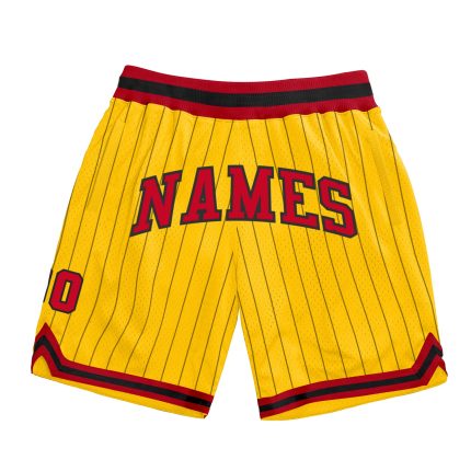Personalized Gold Black Pinstripe Basketball Shorts - Red-Black Sportswear for Men Personalized Gold Black Pinstripe Red-Black