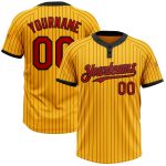 Personalized Unisex Softball Jersey - Gold Black Pinstripe Red Two-Button Design Personalized Gold Black Pinstripe Red Two-Button
