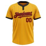 Personalized Unisex Softball Jersey - Gold Black Pinstripe Red Two-Button Design Personalized Gold Black Pinstripe Red Two-Button