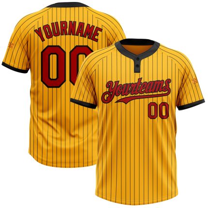 Custom Name and Number Softball Jersey Unisex Two-Button Black Gold Red Pinstripe Design Personalized Gold Black Pinstripe