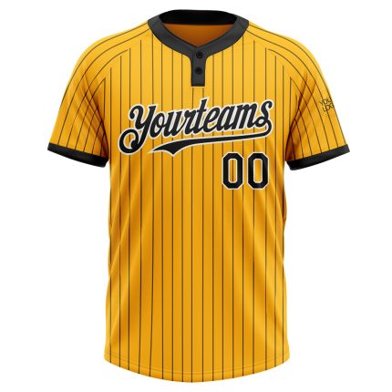 Custom Name Number Personalized Gold Black Pinstripe Softball Jersey Unisex Two-Button Personalized Gold Black Pinstripe