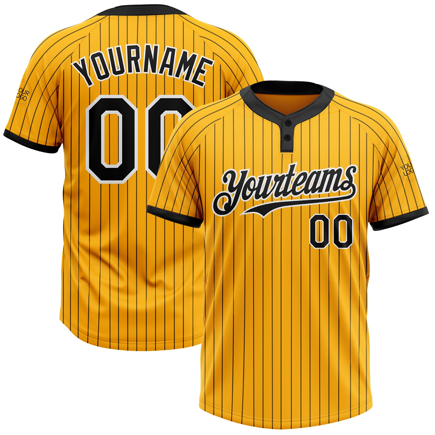 Custom Name Number Personalized Gold Black Pinstripe Softball Jersey Unisex Two-Button Personalized Gold Black Pinstripe