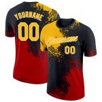 Personalized 3D Abstract Brush Stroke T-Shirt in Gold Black-Red - Performance Wear Personalized Gold Black-Red 3D Abstract