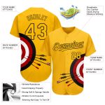 Custom Name and Number Personalized Gold Black-Red Dart Board Target 3D Pattern Design Authentic Baseball Jersey Personalized