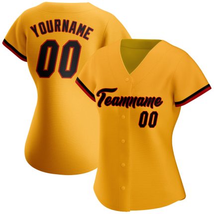 Personalized Gold Black-Red Authentic Baseball Jersey for Men and Women - Customizable Team Apparel Personalized Gold Black-Red