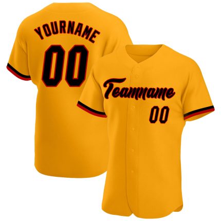 Personalized Gold Black-Red Authentic Baseball Jersey for Men and Women - Customizable Team Apparel Personalized Gold Black-Red