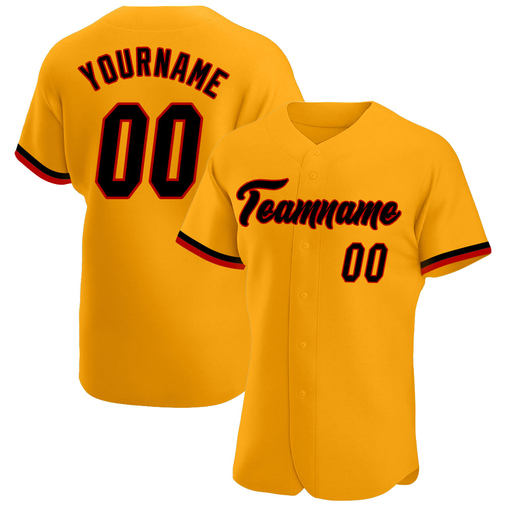 Personalized Gold Black-Red Authentic Baseball Jersey for Men and Women - Customizable Team Apparel Personalized Gold Black-Red
