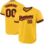 Custom Name Number Personalized Gold Black-Red Baseball Jersey - Authentic Throwback Team Jersey Personalized Gold Black-Red