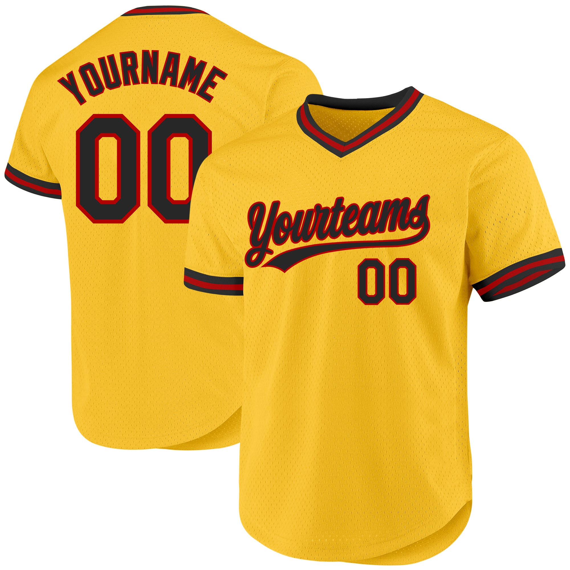 Custom Name Number Personalized Gold Black-Red Baseball Jersey - Authentic Throwback Team Jersey Personalized Gold Black-Red