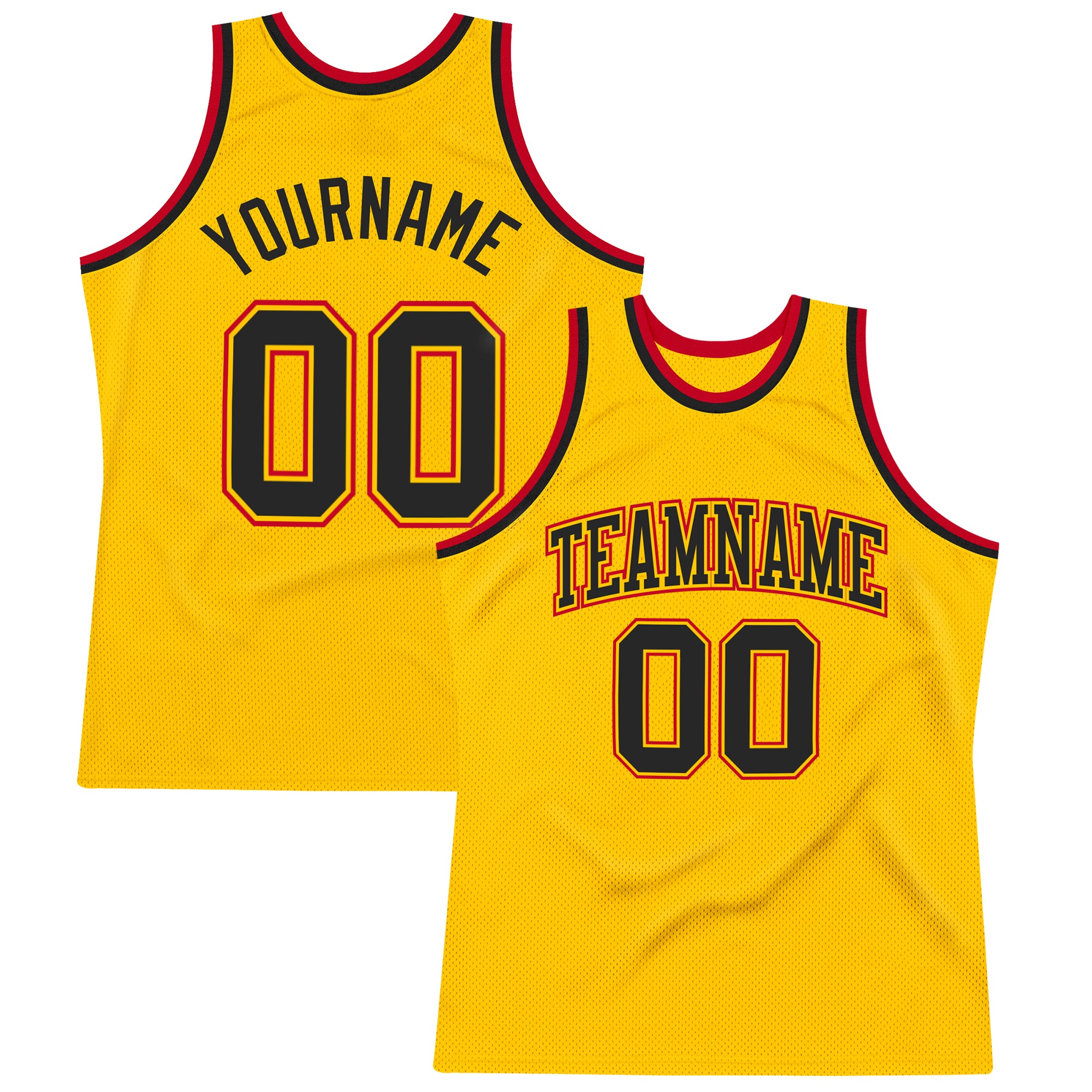 Personalized Gold Black Red Basketball Jersey - Authentic Throwback Style Personalized Gold Black-Red Authentic Throwback