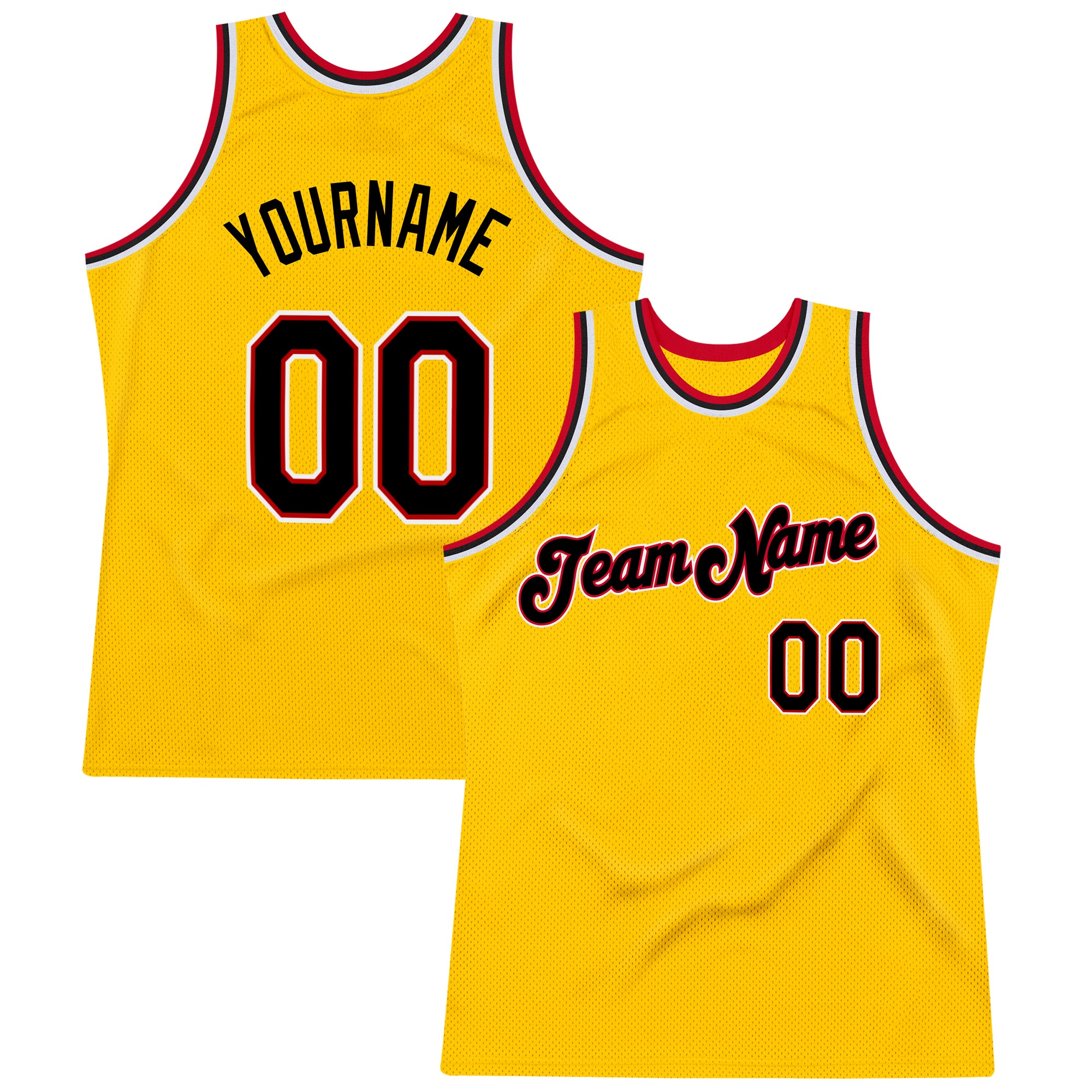 Custom Name Number Basketball Jersey Authentic Gold Black Red Throwback Personalized Gold Black-Red Authentic Throwback Basketball