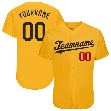 Personalized Gold Black Red Baseball Jersey Custom Name Number Sportswear Personalized Gold Black-Red Baseball Jersey