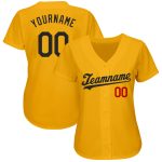 Personalized Gold Black Red Baseball Jersey Custom Name Number Sportswear Personalized Gold Black-Red Baseball Jersey