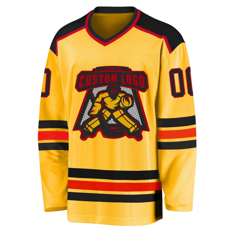 Personalized Gold Black Red Hockey Jersey - Custom Team Sportswear Personalized Gold Black-Red Hockey Jersey 2
