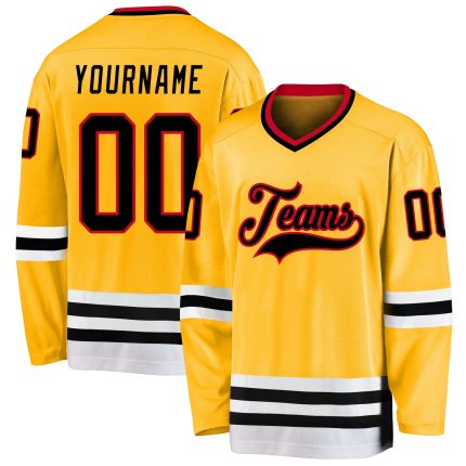Personalized Gold and Black-Red Hockey Jersey - Custom Sports Apparel Personalized Gold Black-Red Hockey Jersey