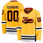 Custom Name Number Hockey Jersey - Personalized Black Red Gold Team Jersey Personalized Gold Black-Red Hockey Jersey Team