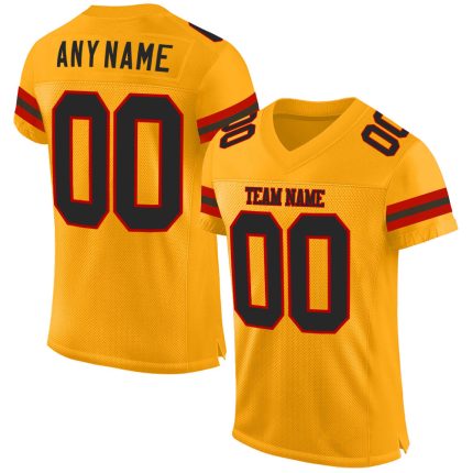 Custom Name Number Personalized Football Jersey Black Red Gold Mesh Authentic Personalized Gold Black-Red Mesh Authentic