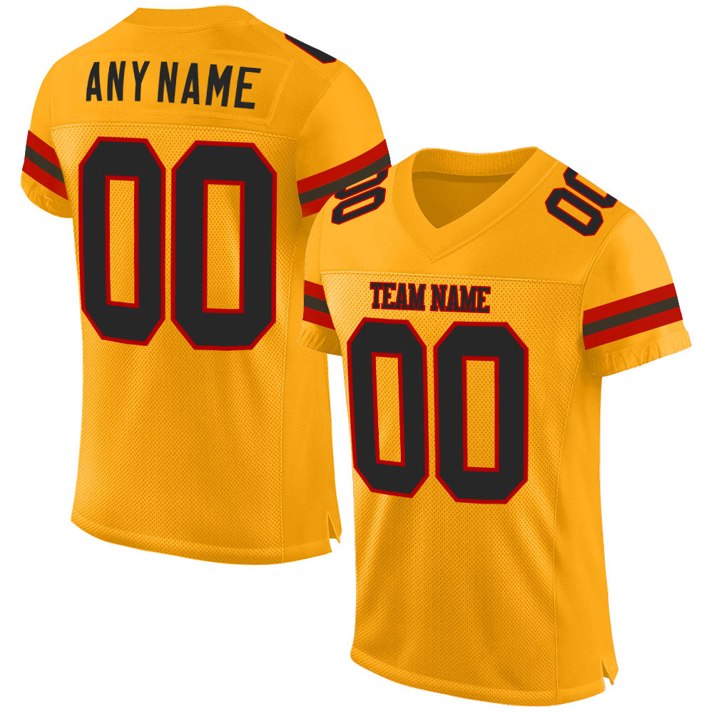 Custom Name Number Personalized Football Jersey Black Red Gold Mesh Authentic Personalized Gold Black-Red Mesh Authentic