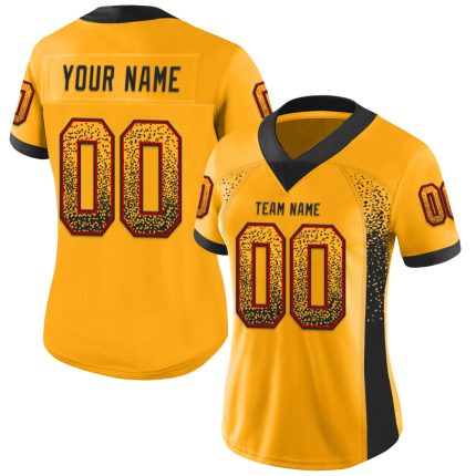 Personalized Gold Black Red Drift Fashion Football Jersey for Men Personalized Gold Black-Red Mesh Drift Fashion Football