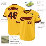 Personalized Black-Red Gold Throwback Baseball Jersey for Men and Women Personalized Gold Black-Red Throwback Baseball Jersey
