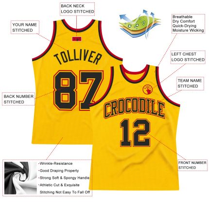 Personalized Black-Red Gold Throwback Basketball Jersey for Men and Women - Custom Sports Apparel Personalized Gold Black-Red