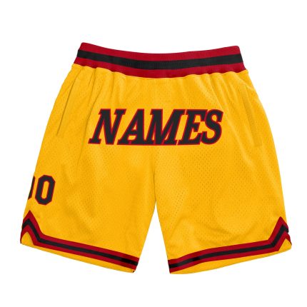Personalized Gold Black-Red Basketball Shorts for Men - Athletic Throwback Style Personalized Gold Black-Red Throwback Basketball