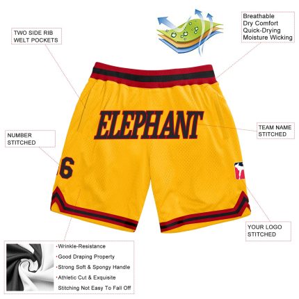 Personalized Gold Black-Red Basketball Shorts for Men - Athletic Throwback Style Personalized Gold Black-Red Throwback Basketball