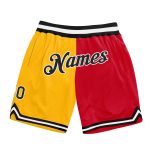 Personalized Gold Black Red Basketball Shorts for Men - Throwback Split Fashion Design Personalized Gold Black-Red Throwback