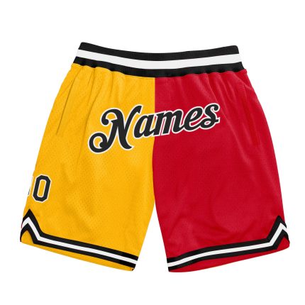 Personalized Gold Black Red Basketball Shorts for Men - Throwback Split Fashion Design Personalized Gold Black-Red Throwback