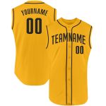 Personalized Gold Black Baseball Jersey for Men - Sleeveless Athletic Shirt Personalized Gold Black Sleeveless Baseball Jersey