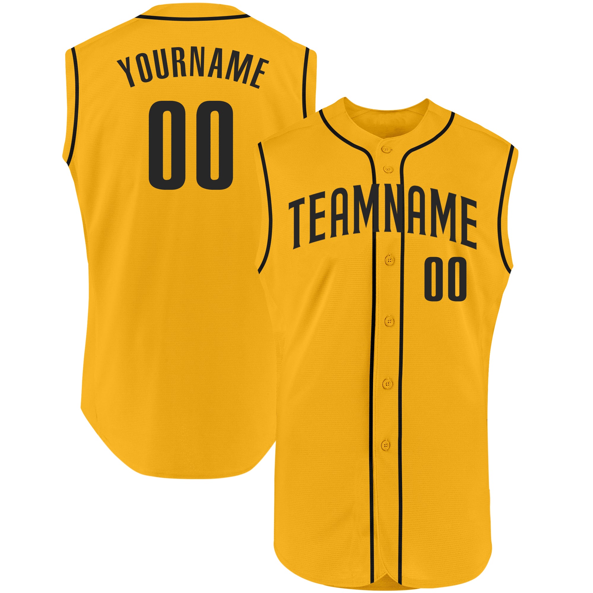 Personalized Gold Black Baseball Jersey for Men - Sleeveless Athletic Shirt Personalized Gold Black Sleeveless Baseball Jersey