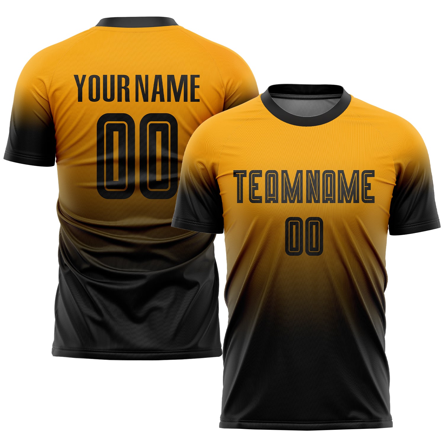 Personalized Gold Black Soccer Jersey - Fade Fashion Sublimation Uniform Personalized Gold Black Sublimation Fade Fashion