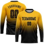 Personalized Black Gold Fashion Soccer Jersey Long Sleeve Fade Sublimation Uniform Personalized Gold Black Sublimation Long