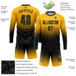 Personalized Black Gold Fashion Soccer Jersey Long Sleeve Fade Sublimation Uniform Personalized Gold Black Sublimation Long
