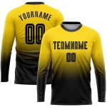 Personalized Gold Black Soccer Jersey Long Sleeve Fade Fashion Uniform Personalized Gold Black Sublimation Long Sleeve Fade