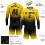 Custom Name Number Soccer Jersey Personalized Gold Black Long Sleeve Fade Fashion Uniform Personalized Gold Black Sublimation