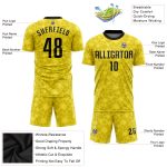 Personalized Black Gold Soccer Jersey Sublimation Uniform for Kids Adults Personalized Gold Black Sublimation Soccer Uniform