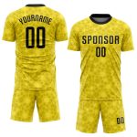 Personalized Black Gold Soccer Jersey Sublimation Uniform for Kids Adults Personalized Gold Black Sublimation Soccer Uniform