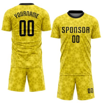 Personalized Black Gold Soccer Jersey Sublimation Uniform for Kids Adults Personalized Gold Black Sublimation Soccer Uniform