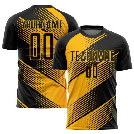 Personalized Black Gold Soccer Jersey Uniform 106 - Custom Sublimation Design Personalized Gold Black Sublimation Soccer