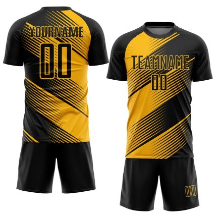 Personalized Black Gold Soccer Jersey Uniform 106 - Custom Sublimation Design Personalized Gold Black Sublimation Soccer