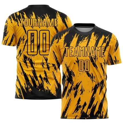 Personalized Gold Black Soccer Jersey Sublimation Uniform for Team 107 Personalized Gold Black Sublimation Soccer Uniform