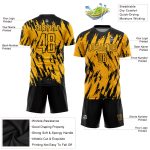 Personalized Gold Black Soccer Jersey Sublimation Uniform for Team 107 Personalized Gold Black Sublimation Soccer Uniform