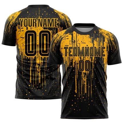 Custom Gold and Black Soccer Jersey - Personalized Sublimation Uniform 108 Personalized Gold Black Sublimation Soccer Uniform