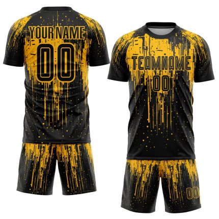 Custom Gold and Black Soccer Jersey - Personalized Sublimation Uniform 108 Personalized Gold Black Sublimation Soccer Uniform
