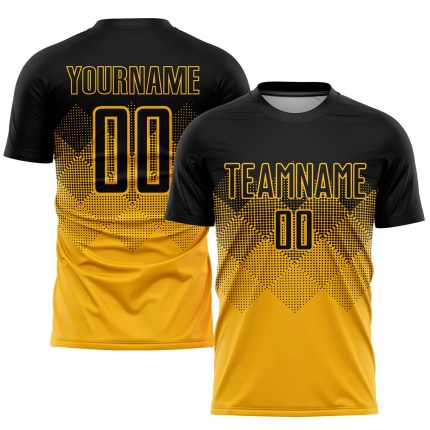 Personalized Gold Black Soccer Jersey Uniform for Kids - Custom Sublimation Design Personalized Gold Black Sublimation Soccer