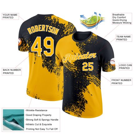 Personalized Gold Black White 3D Abstract Brush Stroke T-Shirt for Performance Personalized Gold Black-White 3D Abstract