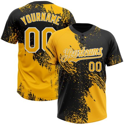 Personalized Gold and Black White 3D Abstract Brush Stroke Unisex Softball Jersey Personalized Gold Black-White 3D Abstract