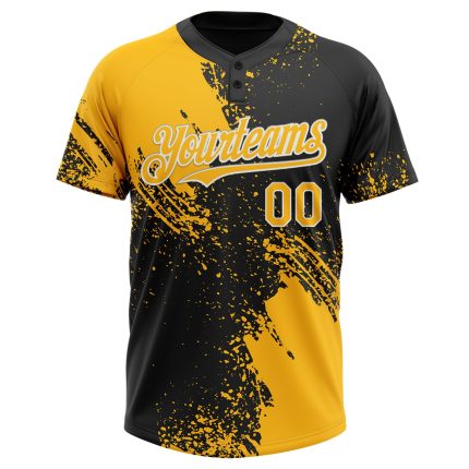 Personalized Gold and Black White 3D Abstract Brush Stroke Unisex Softball Jersey Personalized Gold Black-White 3D Abstract